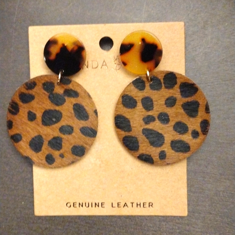 Animal Print Earrings- Brown and Black Leather Amanda Blue NWT